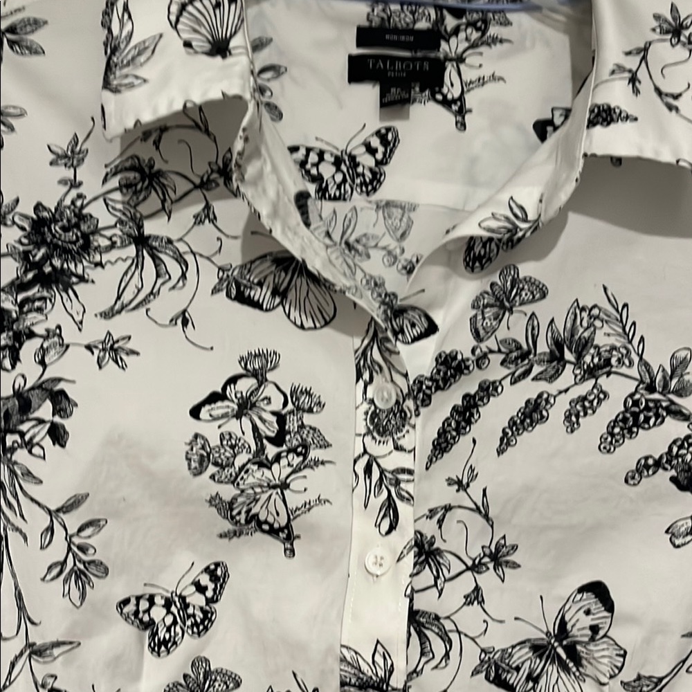 Talbots Monochrome Butterfly and Floral Shirt